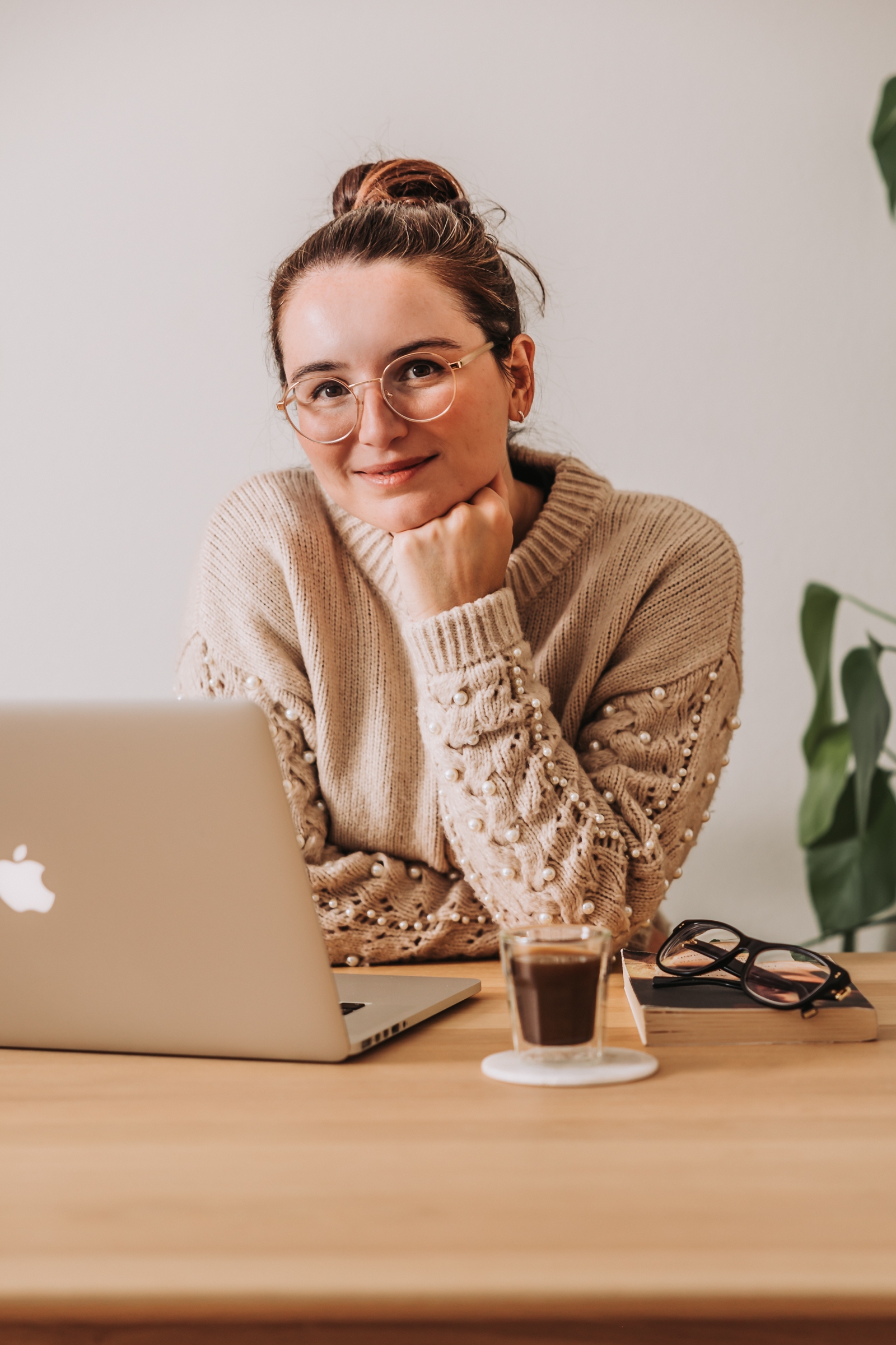 woman smiles laptop